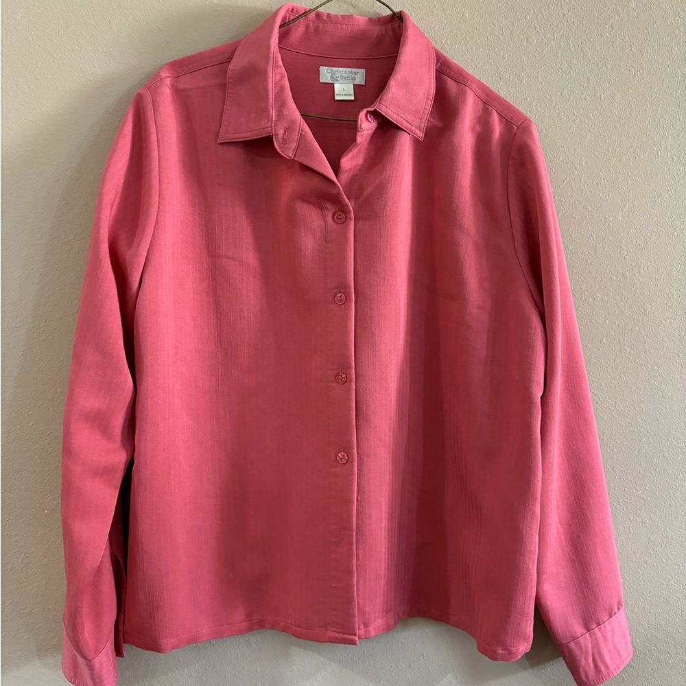 Christopher & Banks Women’s Button Up Women’s Blouse Rose Pink Sz L Long Sleeved